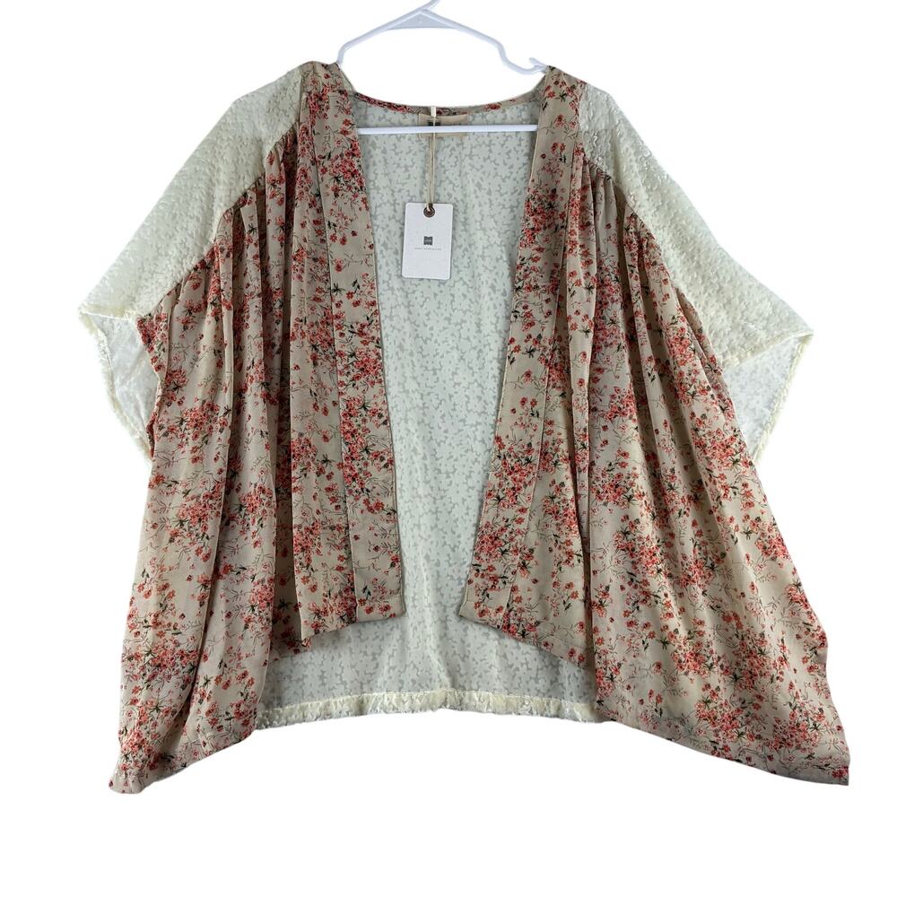 Look by M New York Chiffon Lace Cardigan Women's Free Size Floral Boho Cottage
